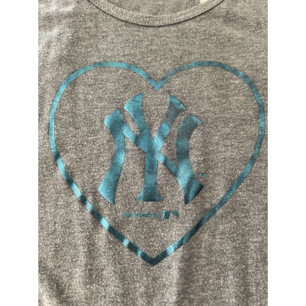 MLB New York Yankees‎ Girls XL 14 Gray Heart Metallic Teal Racerback Tank Top - Picture 3 of 5